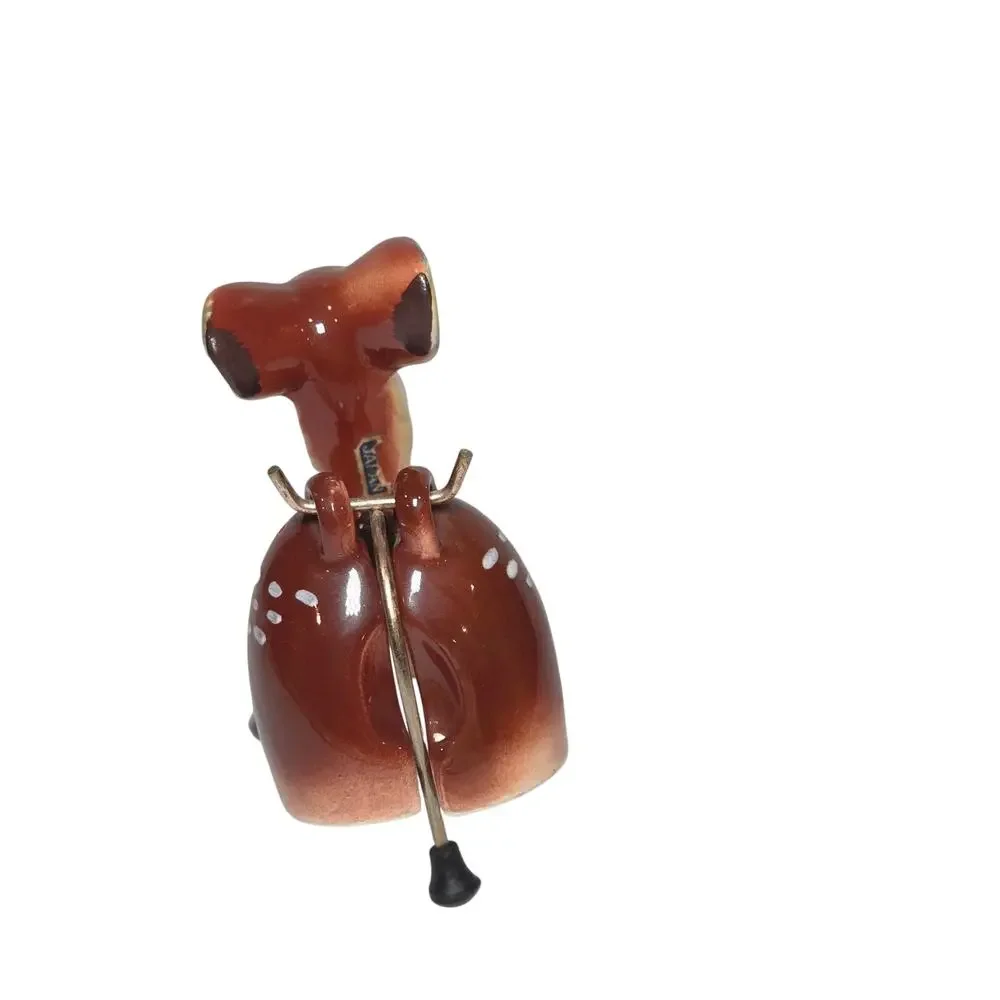 RARE Vintage 1950s Japan Bambi Fawn Salt Pepper Shakers Wire Caddy MCM Kitsch